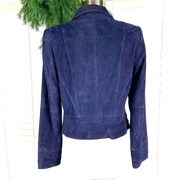 🚫SOLD! NWT🤩|•WHBM•| Navy Suede Moto Jacket* - Picture 3 of 16